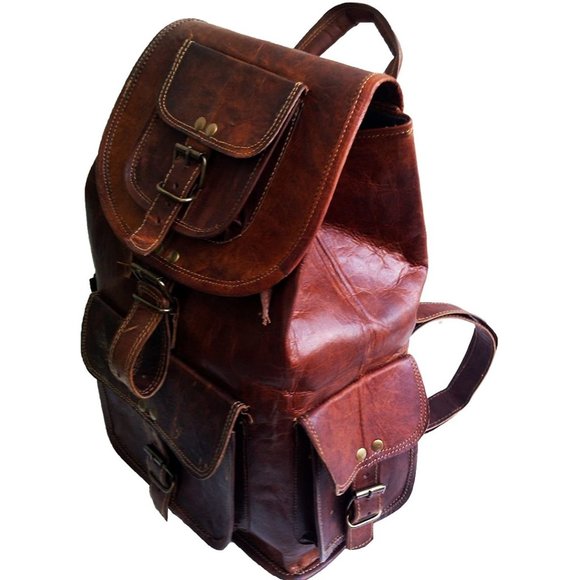 Genuine Leather Retro Rucksack Backpack College Bag School Picnic Bag Travel Bag - Picture 2 of 5
